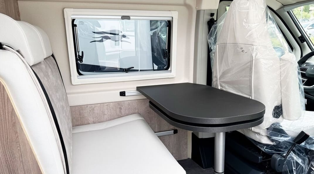 Dinette area, white faux leather